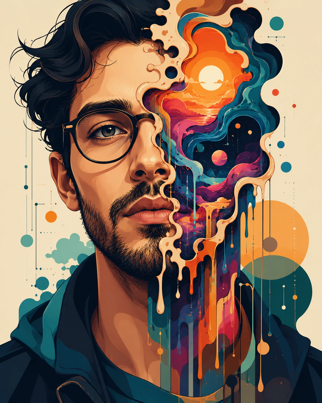 Surreal dripping portrait vector illustration